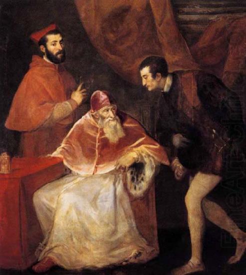 Pope Paul III with his Nephews Alessandro and Ottavio Farnese, TIZIANO Vecellio